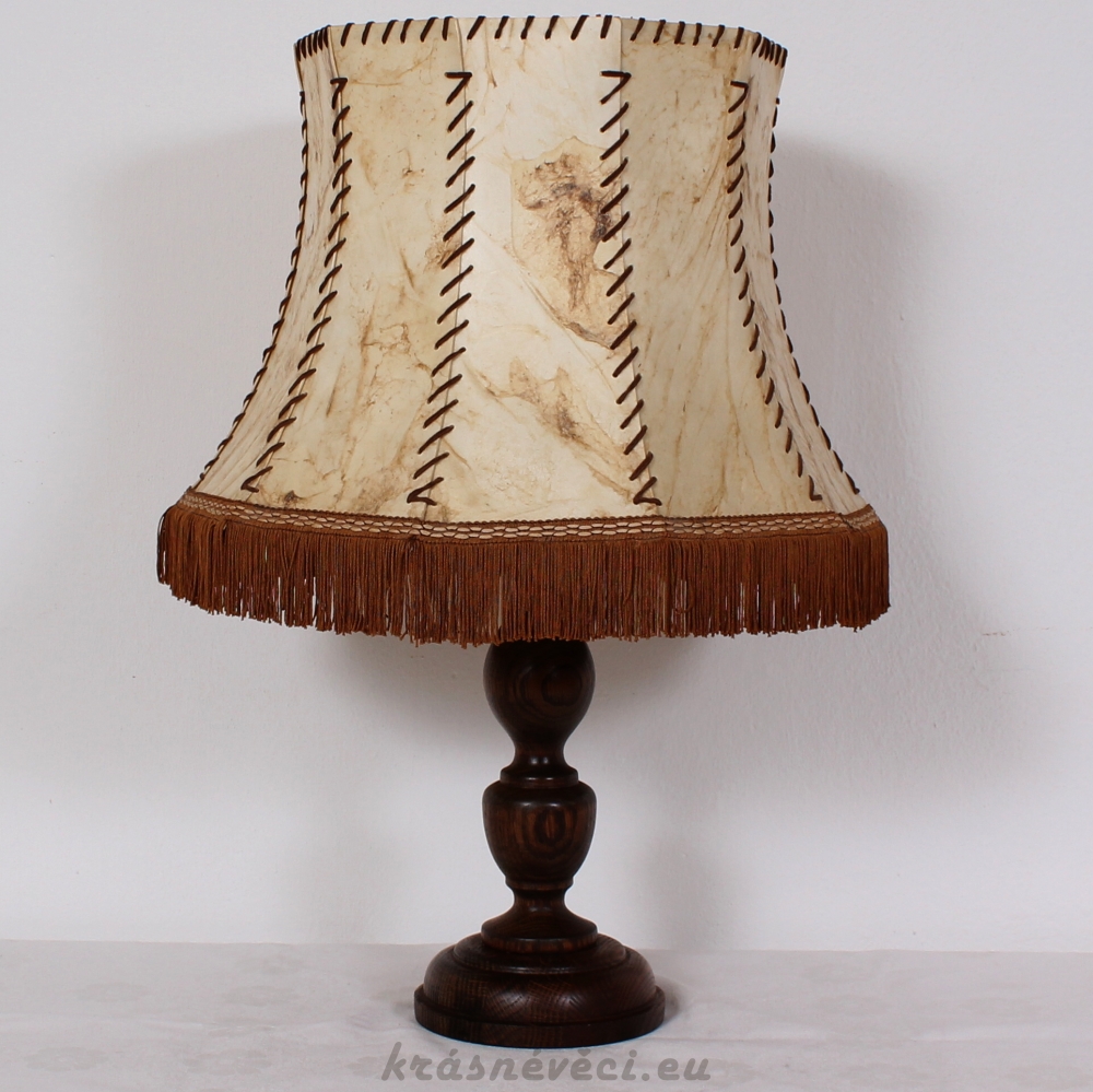 č.638 lampa stolní dub+kůže v 56 cm